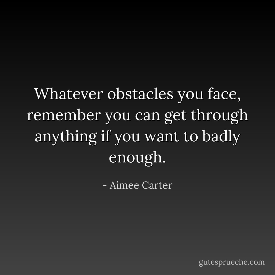 Whatever obstacles you face, remember you can get through anything if you want to badly enough. - Aimee Carter
