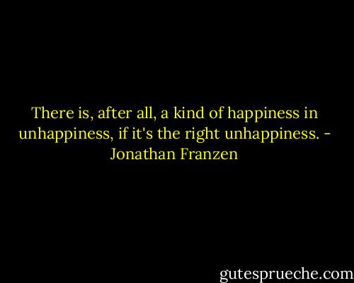 There is, after all, a kind of happiness in unhappiness, if it's the right unhappiness. - Jonathan Franzen