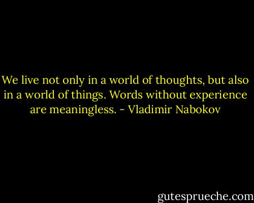 We live not only in a world of thoughts, but also in a world of things. Words without experience are meaningless. - Vladimir Nabokov