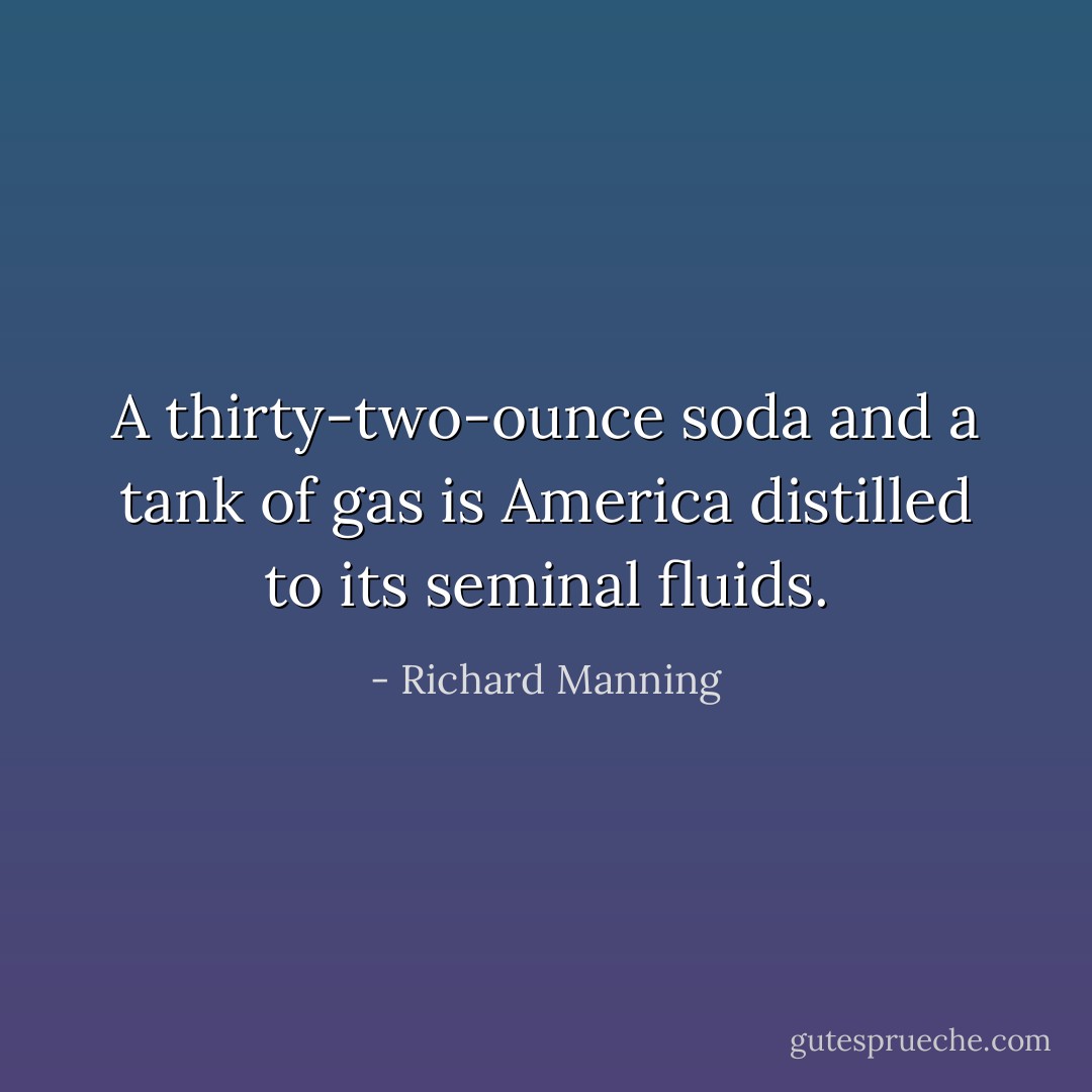 A thirty-two-ounce soda and a tank of gas is America distilled to its seminal fluids. - Richard Manning