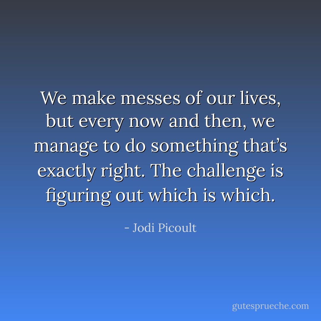 We make messes of our lives, but every now and then, we manage to do something that’s exactly right. The challenge is figuring out which is which. - Jodi Picoult