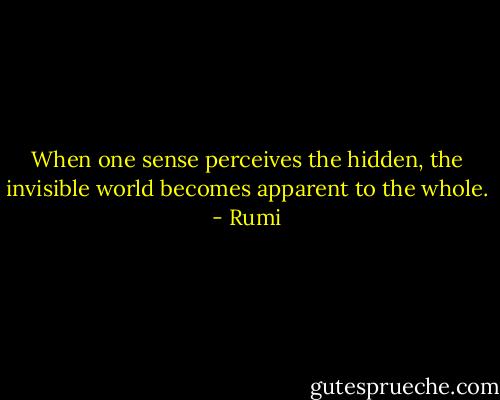 When one sense perceives the hidden, the invisible world becomes apparent to the whole. - Rumi