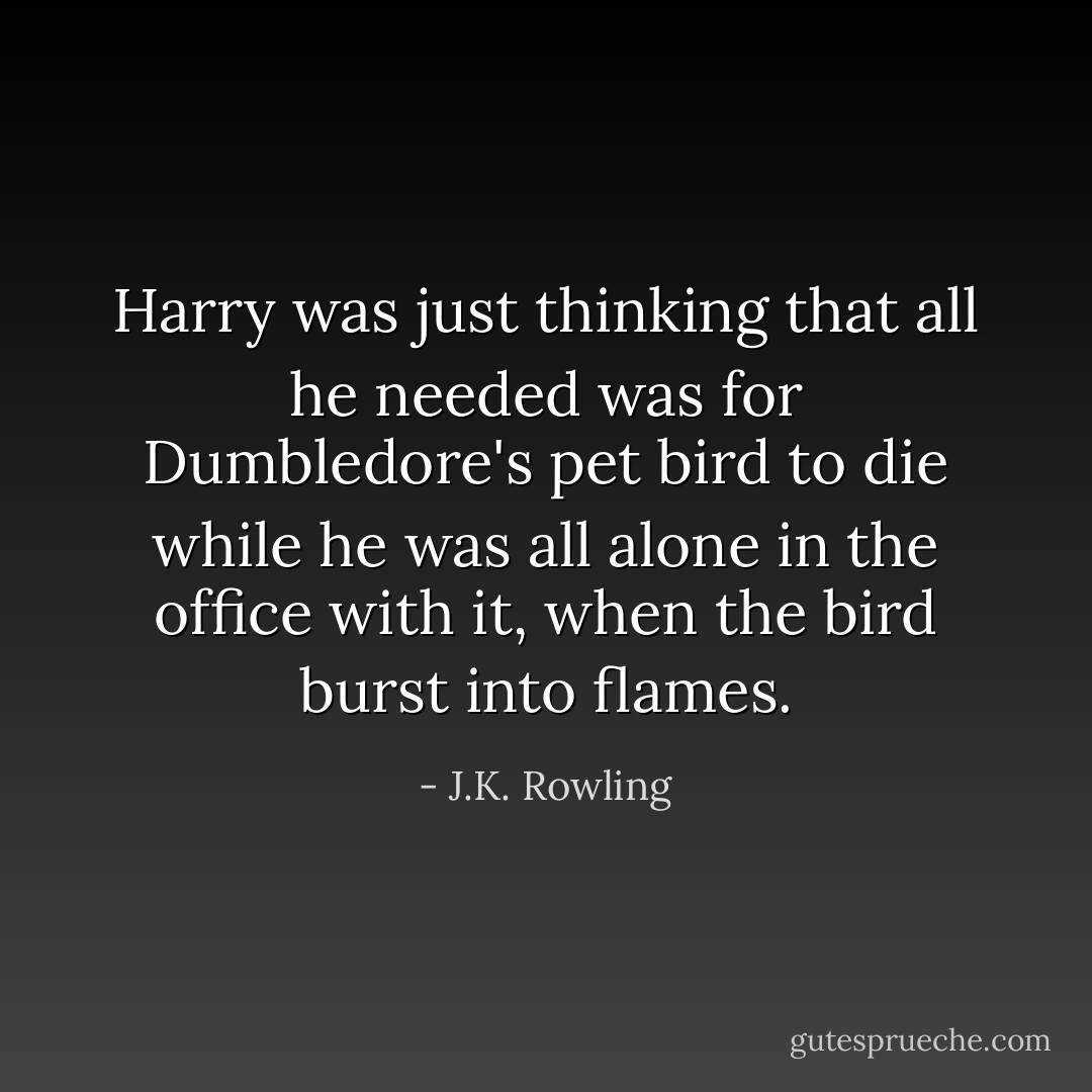Harry was just thinking that all he needed was for Dumbledore's pet bird to die while he was all alone in the office with it, when the bird burst into flames. - J.K. Rowling