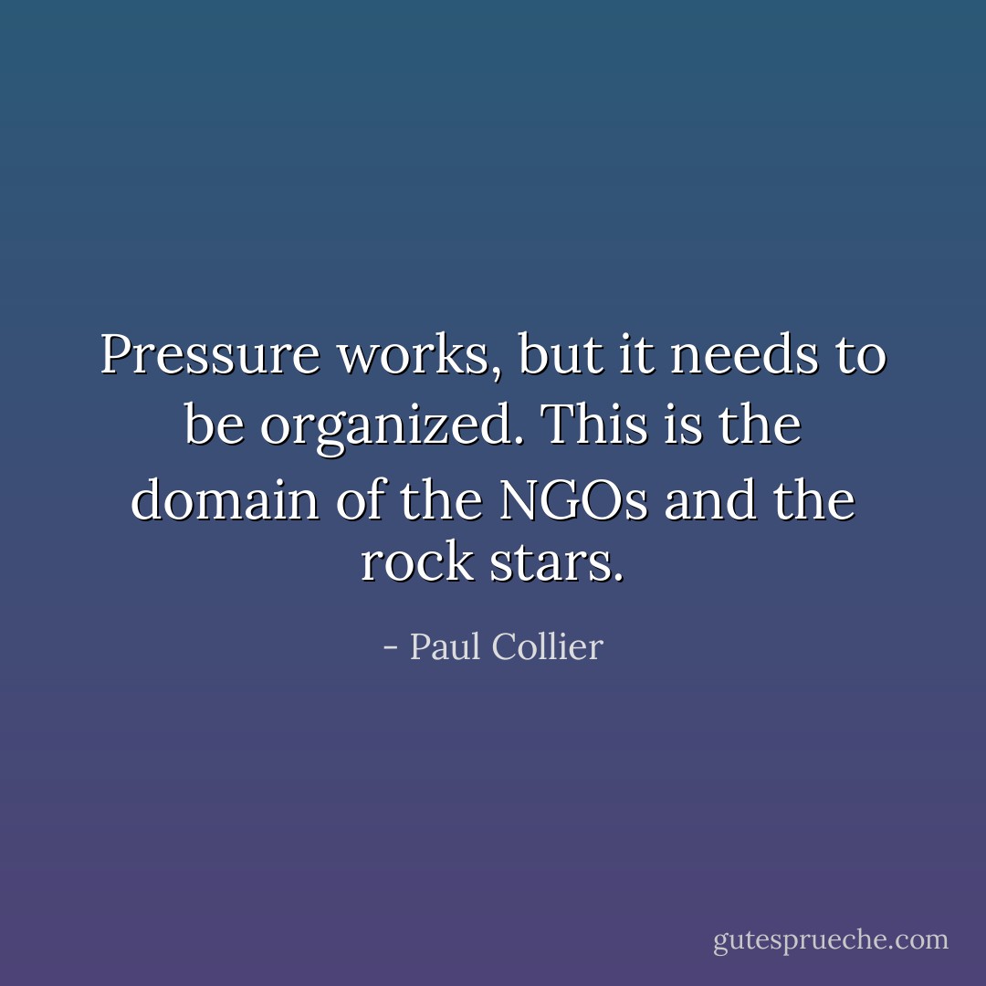 Pressure works, but it needs to be organized. This is the domain of the NGOs and the rock stars. - Paul Collier