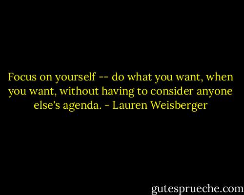 Focus on yourself -- do what you want, when you want, without having to consider anyone else's agenda. - Lauren Weisberger