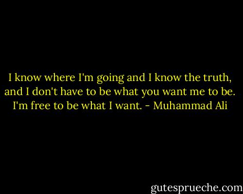 I know where I'm going and I know the truth, and I don't have to be what you want me to be. I'm free to be what I want. - Muhammad Ali