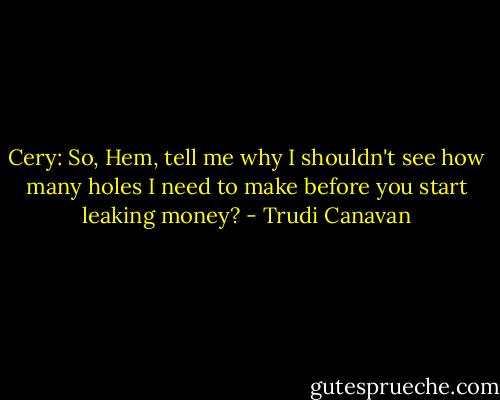 Cery: So, Hem, tell me why I shouldn't see how many holes I need to make before you start leaking money? - Trudi Canavan