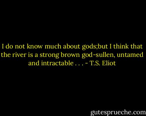 I do not know much about gods;but I think that the river is a strong brown god-sullen, untamed and intractable . . . - T.S. Eliot