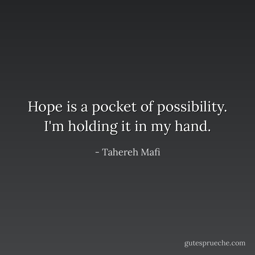 Hope is a pocket of possibility.<br />I'm holding it in my hand. - Tahereh Mafi
