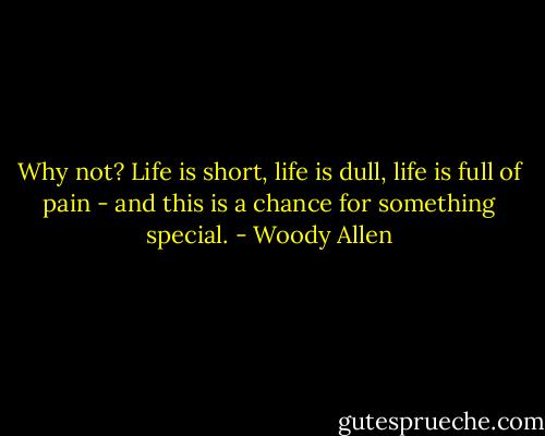 Why not? Life is short, life is dull, life is full of pain - and this is a chance for something special. - Woody Allen