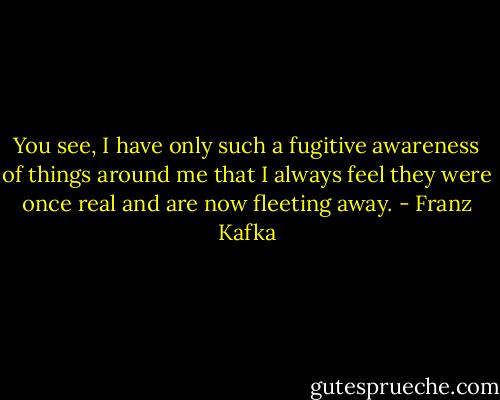You see, I have only such a fugitive awareness of things around me that I always feel they were once real and are now fleeting away. - Franz Kafka