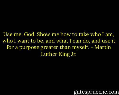 Use me, God. Show me how to take who I am, who I want to be, and what I can do, and use it for a purpose greater than myself. - Martin Luther King Jr.