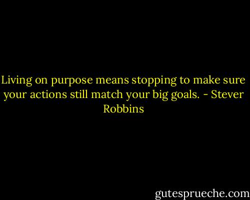 Living on purpose means stopping to make sure your actions still match your big goals. - Stever Robbins