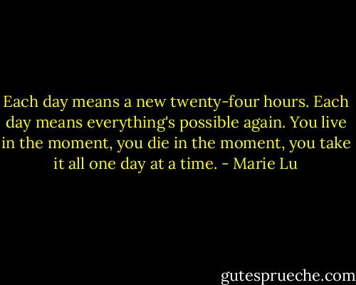 Each day means a new twenty-four hours. Each day means everything's possible again. You live in the moment, you die in the moment, you take it all one day at a time. - Marie Lu