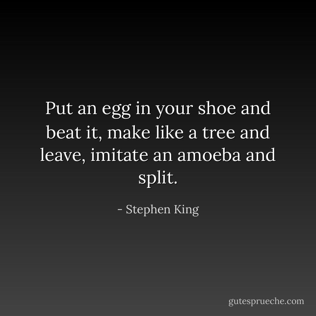 Put an egg in your shoe and beat it, make like a tree and leave, imitate an amoeba and split. - Stephen King