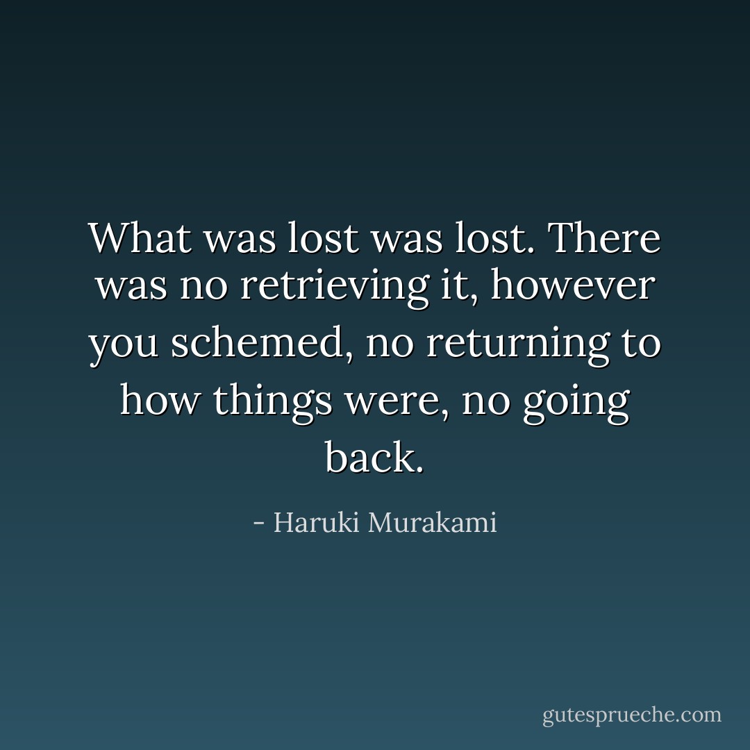 What was lost was lost. There was no retrieving it, however you schemed, no returning to how things were, no going back. - Haruki Murakami
