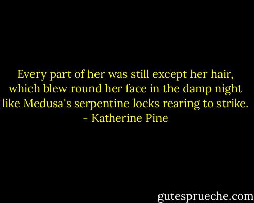 Every part of her was still except her hair, which blew round her face in the damp night like Medusa's serpentine locks rearing to strike. - Katherine Pine