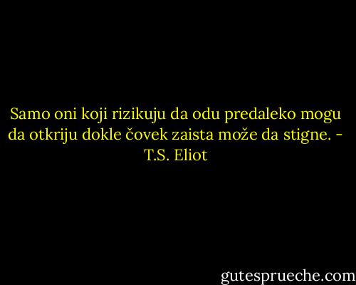 Samo oni koji rizikuju da odu predaleko mogu da otkriju dokle čovek zaista može da stigne. - T.S. Eliot