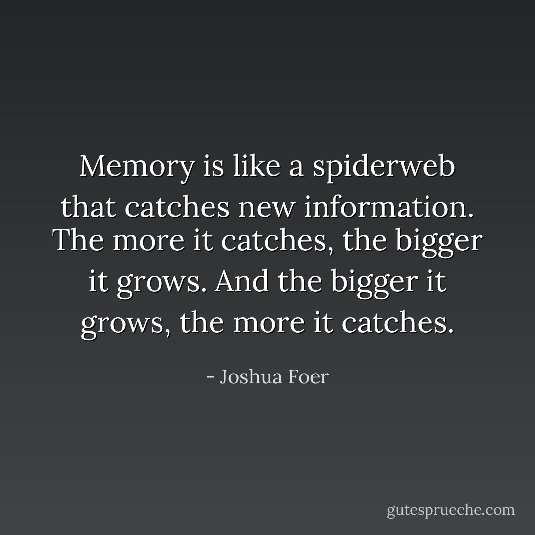 Memory is like a spiderweb that catches new information. The more it catches, the bigger it grows. And the bigger it grows, the more it catches. - Joshua Foer