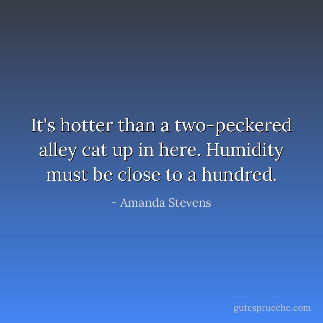 It's hotter than a two-peckered alley cat up in here. Humidity must be close to a hundred. - Amanda Stevens