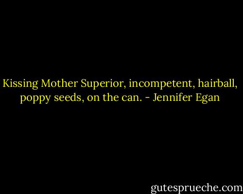 Kissing Mother Superior, incompetent, hairball, poppy seeds, on the can. - Jennifer Egan