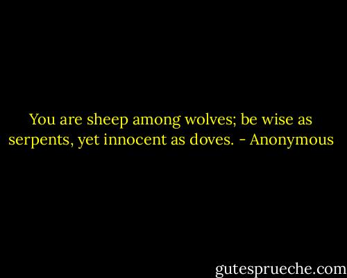 You are sheep among wolves; be wise as serpents, yet innocent as doves. - Anonymous
