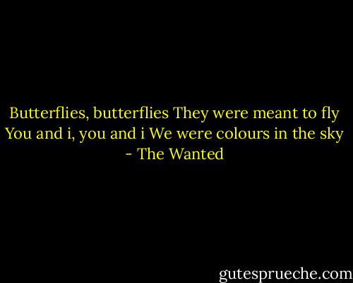 Butterflies, butterflies<br />They were meant to fly<br />You and i, you and i<br />We were colours in the sky - The Wanted