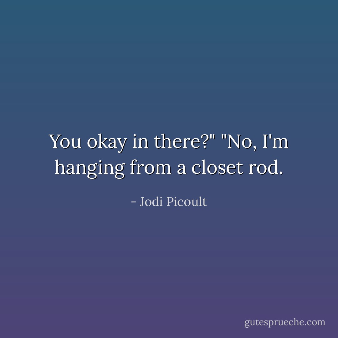 You okay in there?"<br />"No, I'm hanging from a closet rod. - Jodi Picoult