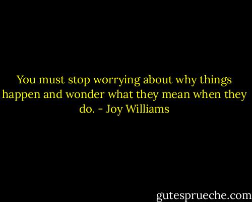 You must stop worrying about why things happen and wonder what they mean when they do. - Joy Williams