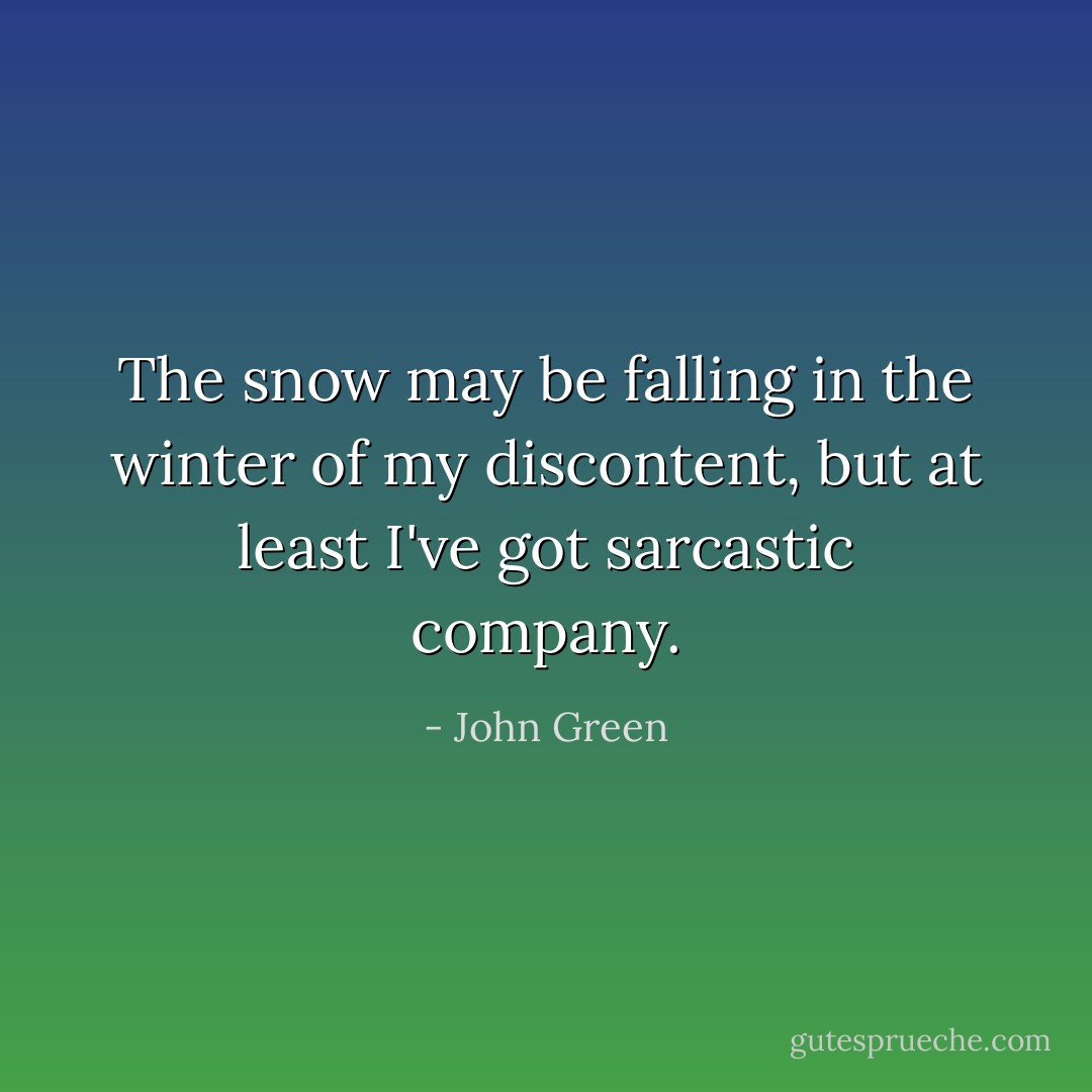 The snow may be falling in the winter of my discontent, but at least I've got sarcastic company. - John Green
