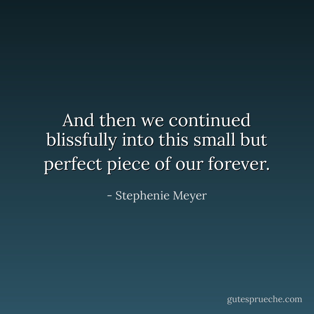 And then we continued blissfully into this small but perfect piece of our forever. - Stephenie Meyer
