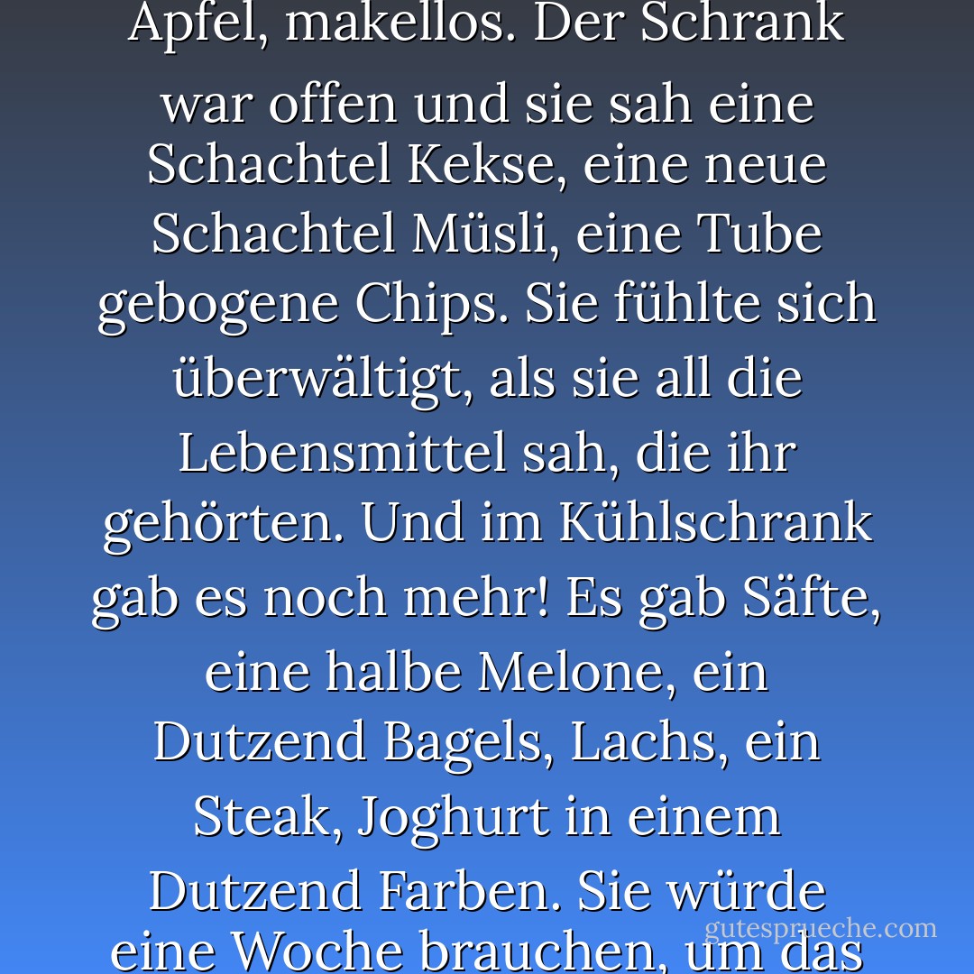 THE BOUNTY<br />In ihrer Küche sah sie viele Dinge, die sie gerne essen würde. Auf der Theke lag ein Bündel neuer Bananen, gelb wie ein Van-Gogh-Stuhl, und zwei Äpfel, makellos. Der Schrank war offen und sie sah eine Schachtel Kekse, eine neue Schachtel Müsli, eine Tube gebogene Chips. Sie fühlte sich überwältigt, als sie all die Lebensmittel sah, die ihr gehörten. Und im Kühlschrank gab es noch mehr! Es gab Säfte, eine halbe Melone, ein Dutzend Bagels, Lachs, ein Steak, Joghurt in einem Dutzend Farben. Sie würde eine Woche brauchen, um das alles zu essen. Das hat sie nicht verdient, dachte sie. Es ist wirklich nicht fair, dachte sie. Du hast Recht, sagte Gott, und ließ 65.000 Malaysier sterben. - Dave Eggers<