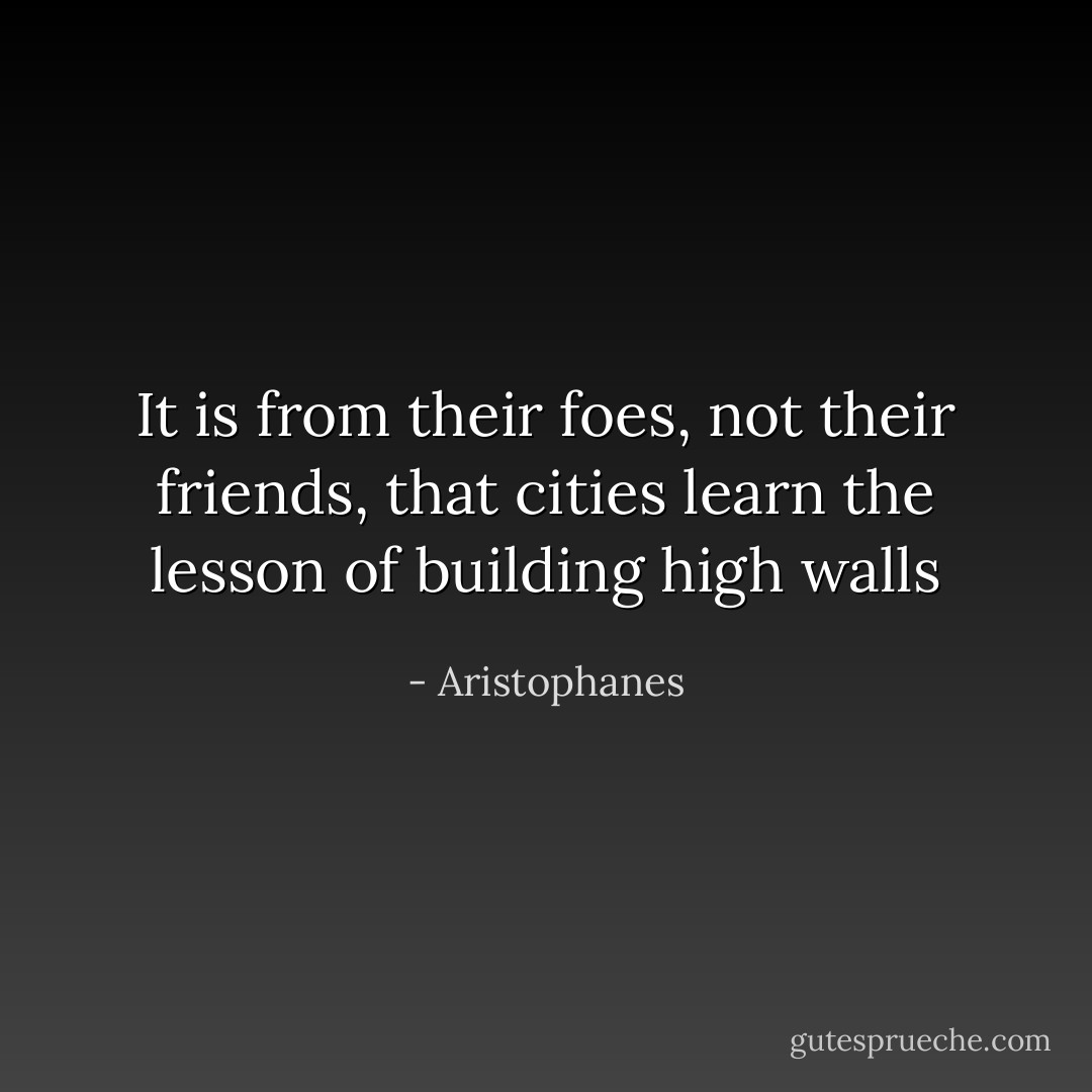It is from their foes, not their friends, that cities learn the lesson of building high walls - Aristophanes
