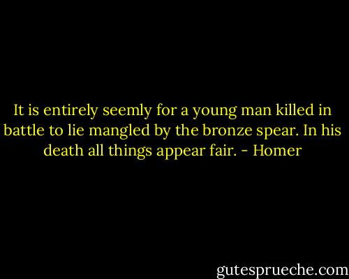 It is entirely seemly for a young man killed in battle to lie mangled by the bronze spear. In his death all things appear fair. - Homer