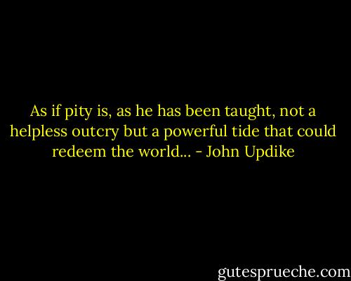 As if pity is, as he has been taught, not a helpless outcry but a powerful tide that could redeem the world... - John Updike