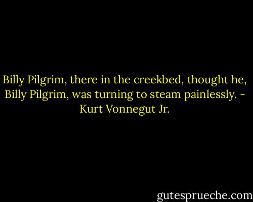 Billy Pilgrim, there in the creekbed, thought he, Billy Pilgrim, was turning to steam painlessly. - Kurt Vonnegut Jr.