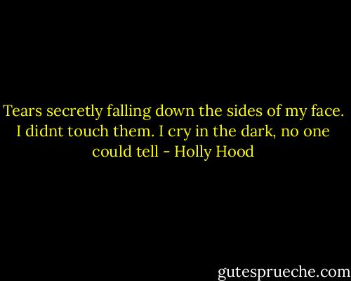 Tears secretly falling down the sides of my face. I didnt touch them. I cry in the dark, no one could tell - Holly Hood