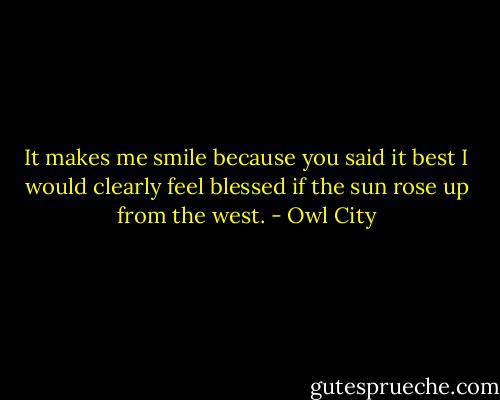 It makes me smile because you said it best<br />I would clearly feel blessed if the sun rose up from the west. - Owl City