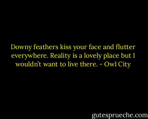 Downy feathers kiss your face and flutter everywhere.<br />Reality is a lovely place but I wouldn’t want to live there. - Owl City