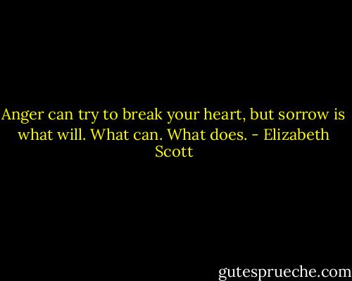 Anger can try to break your heart, but sorrow is what will. What can. What does. - Elizabeth Scott