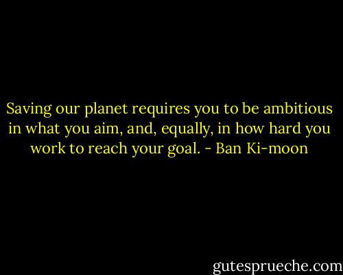 Saving our planet requires you to be ambitious in what you aim, and, equally, in how hard you work to reach your goal. - Ban Ki-moon