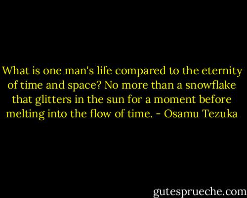 What is one man's life compared to the eternity of time and space? No more than a snowflake that glitters in the sun for a moment before melting into the flow of time. - Osamu Tezuka