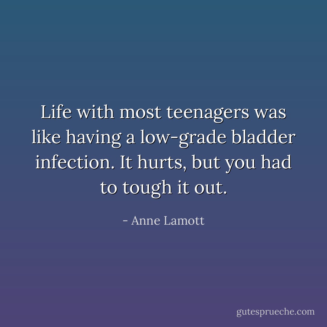 Life with most teenagers was like having a low-grade bladder infection. It hurts, but you had to tough it out. - Anne Lamott