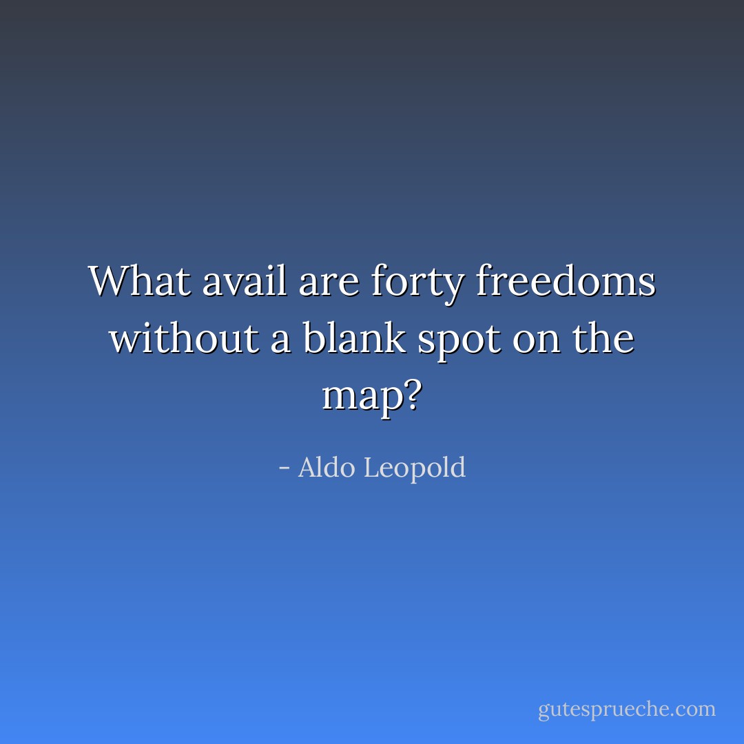 What avail are forty freedoms without a blank spot on the map? - Aldo Leopold