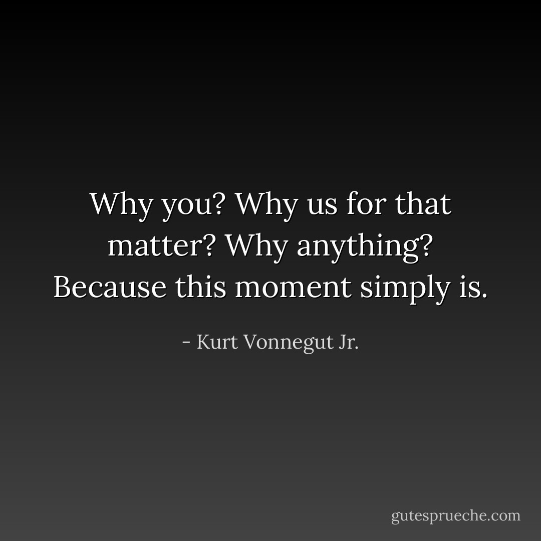 Why you? Why us for that matter? Why anything? Because this moment simply is. - Kurt Vonnegut Jr.