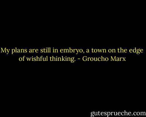 My plans are still in embryo, a town on the edge of wishful thinking. - Groucho Marx