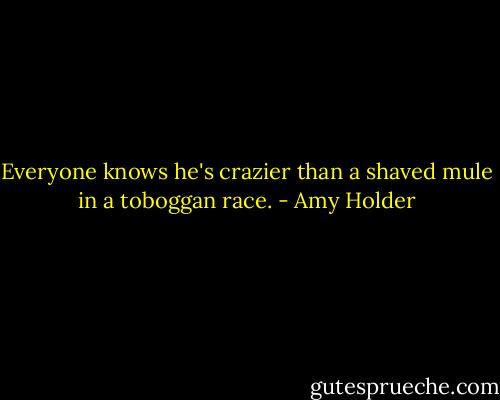 Everyone knows he's crazier than a shaved mule in a toboggan race. - Amy Holder