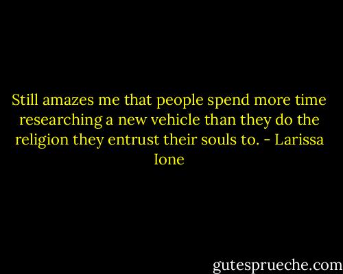Still amazes me that people spend more time researching a new vehicle than they do the religion they entrust their souls to. - Larissa Ione