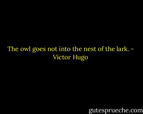 The owl goes not into the nest of the lark. - Victor Hugo