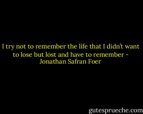 I try not to remember the life that I didn’t want to lose but lost and have to remember - Jonathan Safran Foer